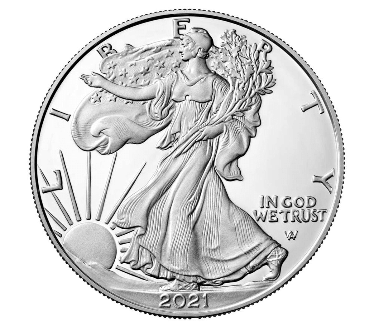 2021 American Eagle Silver Bullion – 1 oz | Brilliant Uncirculated showing the walking liberty design.