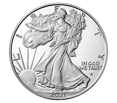 2021 American Eagle Silver Bullion – 1 oz | Brilliant Uncirculated showing the walking liberty design.
