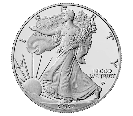 2024 American Eagle Silver Coin – 1 oz BU | Brilliant Uncirculated Bullion showcasing Liberty design and flawless finish.